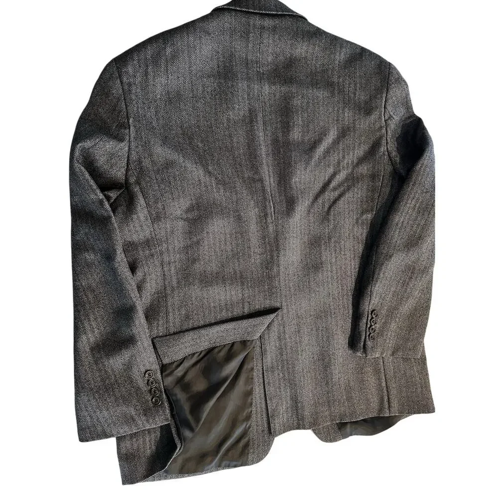 Lauren Ralph Lauren Mens Wool Blazer 46R Grey Herringbone Mens Sportcoat Preppy
